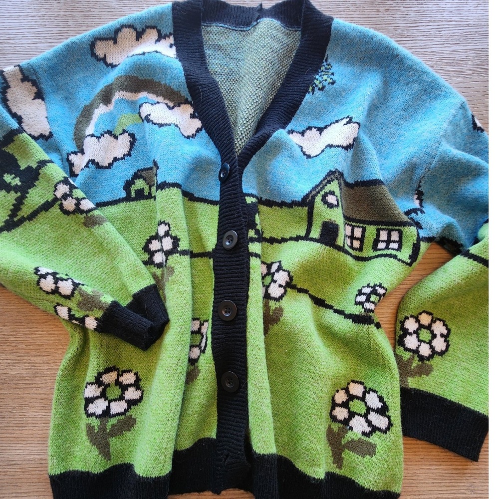 Whimsigoth Intarsia Knit Cardigan.
Cottagecore Fairycore FFA Oversized
Color